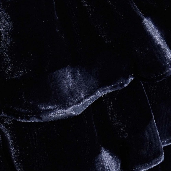 NWT Marissa Webb Blue silk Everleigh velvet ruffle strappy holiday mini dress - Picture 6 of 16